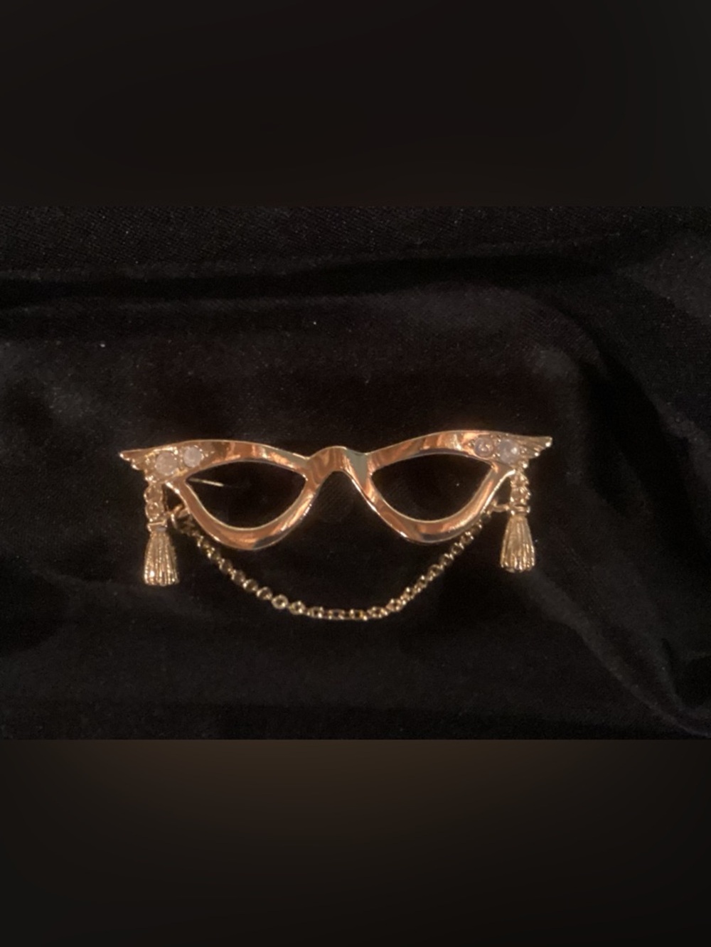 Gold Eyeglass Brooch Pin with Chain - Women Accessories